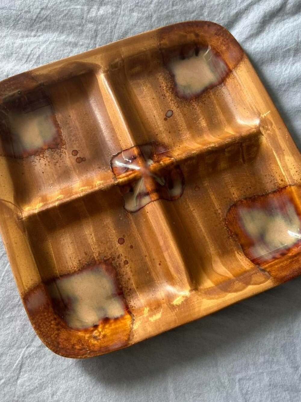 Sango Splash Brown Drip Glaze Divided Dish 4 Section#4951